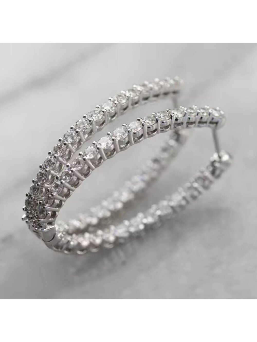 Silver Oval Crystal Hoop Earrings